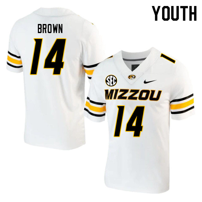 Youth #14 Brett Brown Missouri Tigers College 2023 Football Stitched Jerseys Sale-White